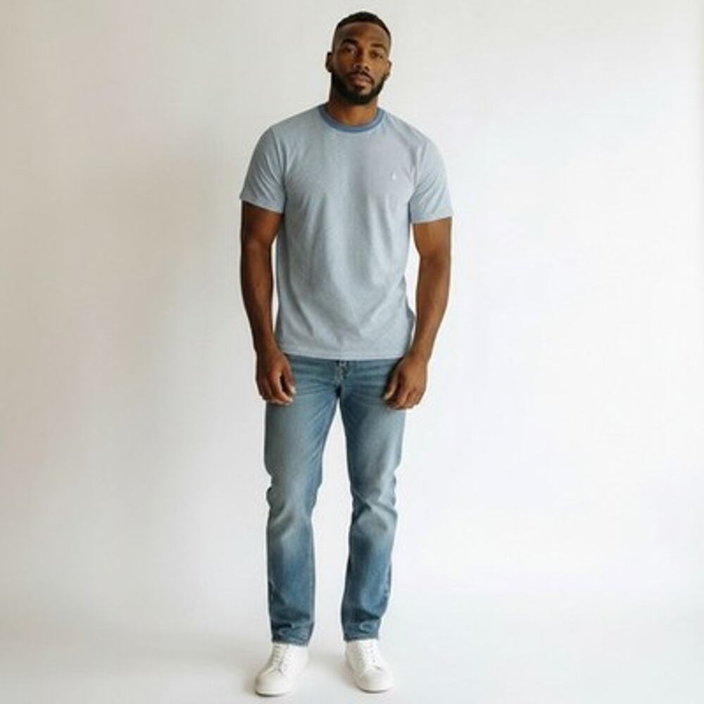 New Original Penguin Short Sleeve Copen Blue White Geometric Print T-shirt XL